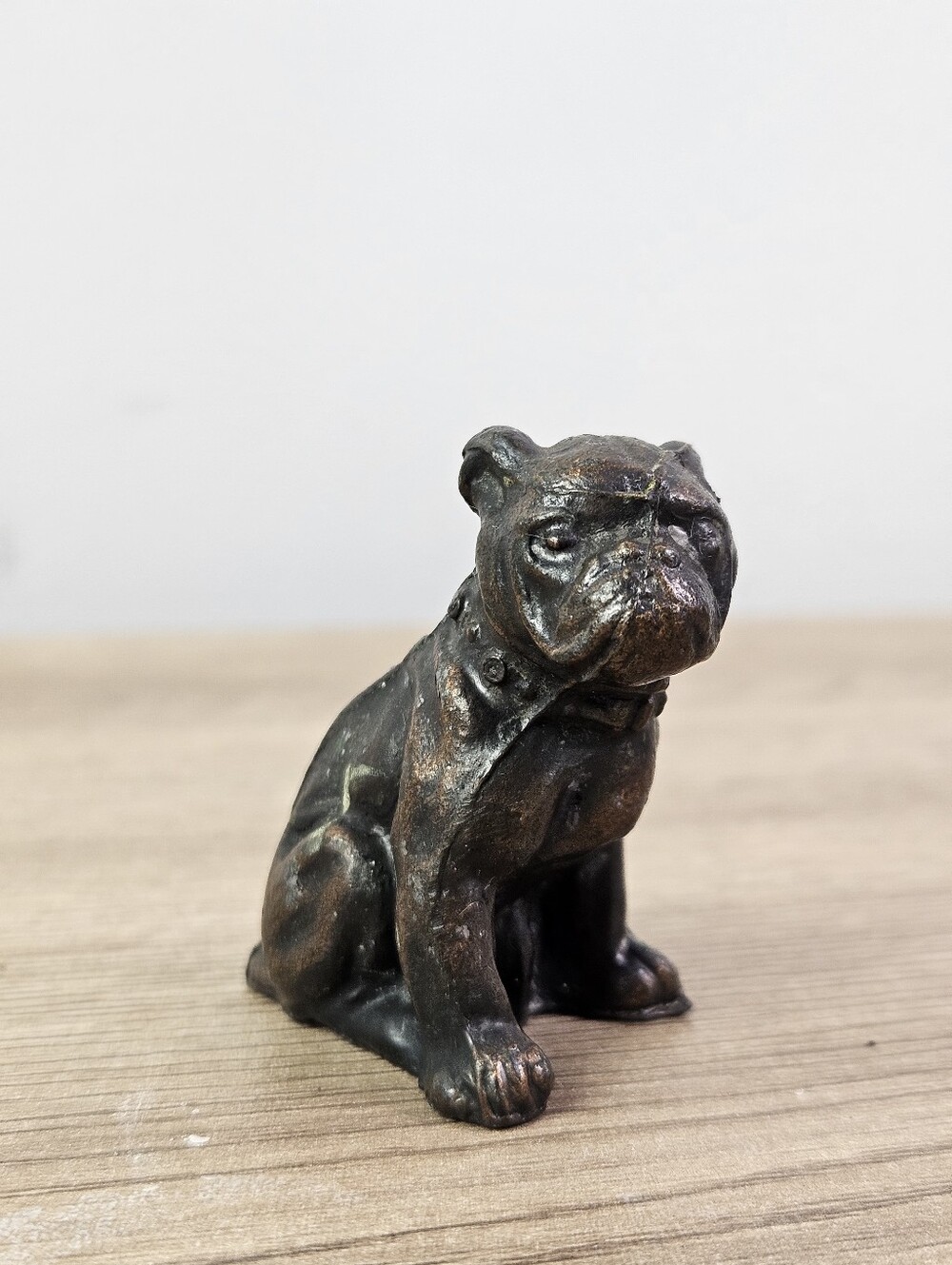 Vintage Bronze Bulldog Figurine Miniature Dog Statue Paperweight 1.5"